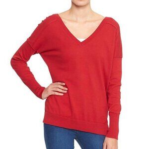 GAP Red V-Neck Loose Fit Cotton Sweater Womens Size Medium